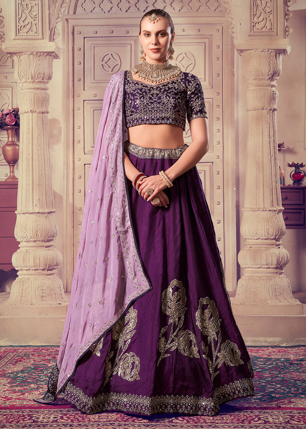 Buy Now Premium Wine Sequins Embroidered Designer Lehenga Choli Online in USA, UK, Canada & Worldwide at Empress Clothing.