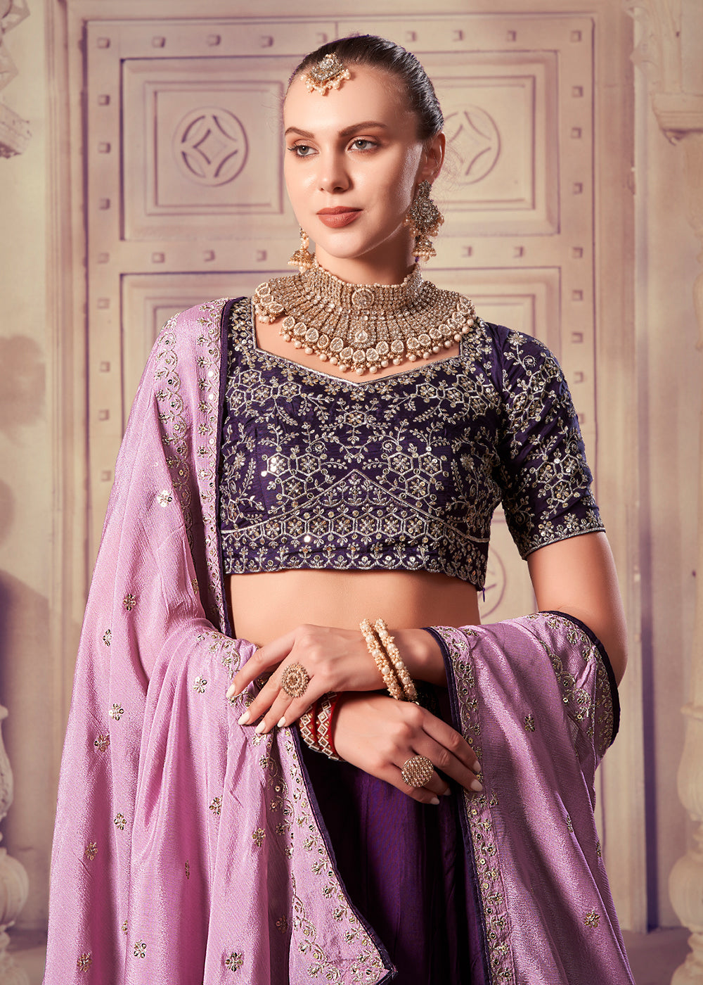 Buy Now Premium Wine Sequins Embroidered Designer Lehenga Choli Online in USA, UK, Canada & Worldwide at Empress Clothing.