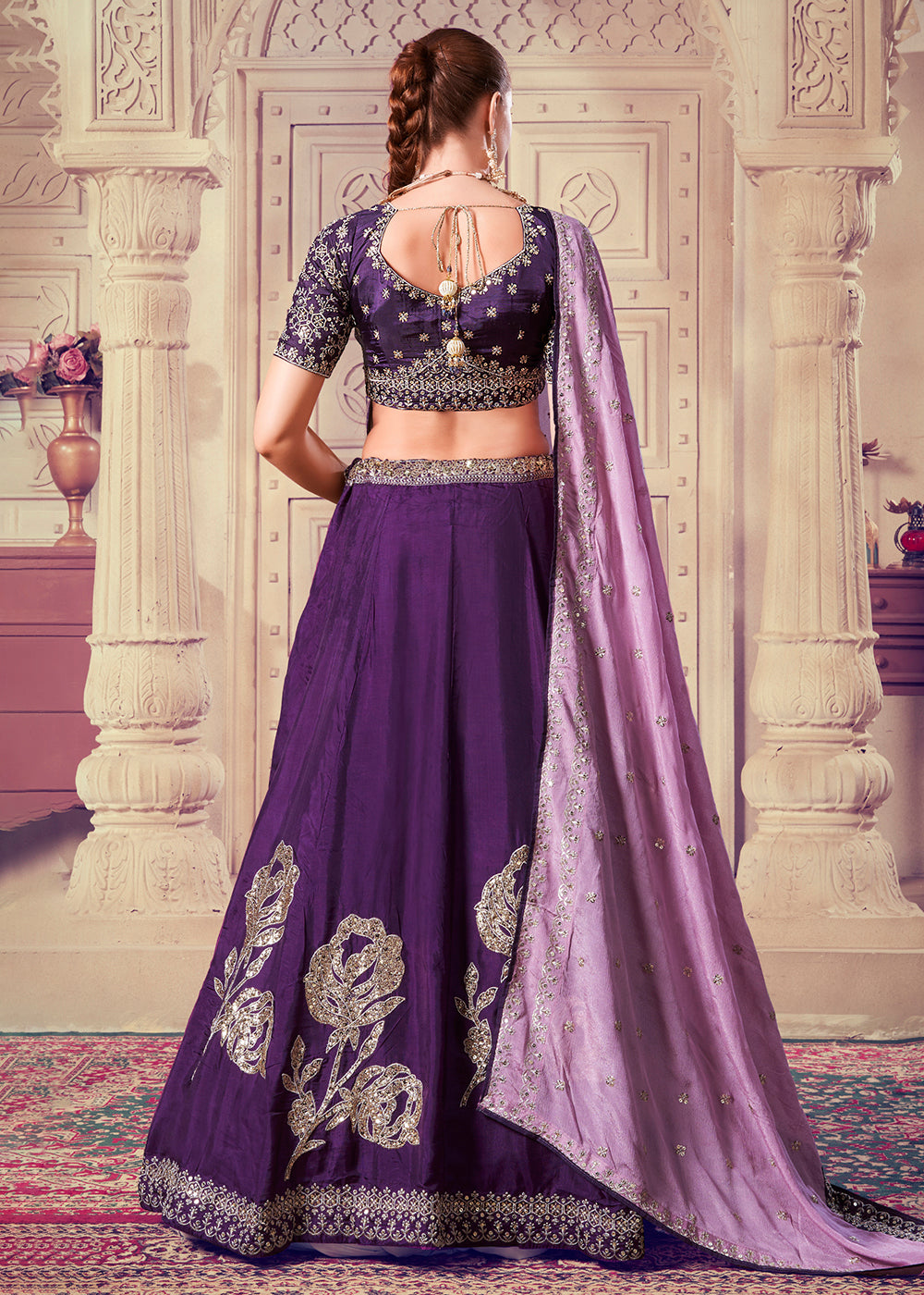 Buy Now Premium Wine Sequins Embroidered Designer Lehenga Choli Online in USA, UK, Canada & Worldwide at Empress Clothing.