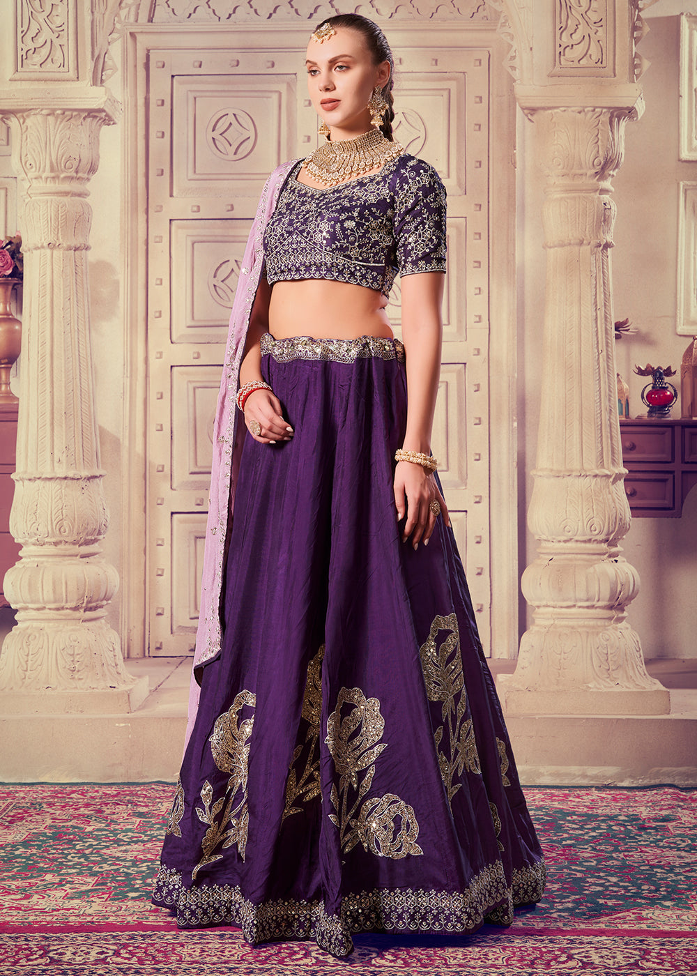 Buy Now Premium Wine Sequins Embroidered Designer Lehenga Choli Online in USA, UK, Canada & Worldwide at Empress Clothing.