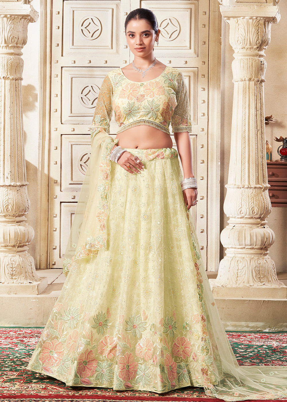 Buy Now Lemon Yellow Wedding Style Designer Lehenga Choli Online in USA, UK, Canada, UAE & Worldwide at Empress Clothing.