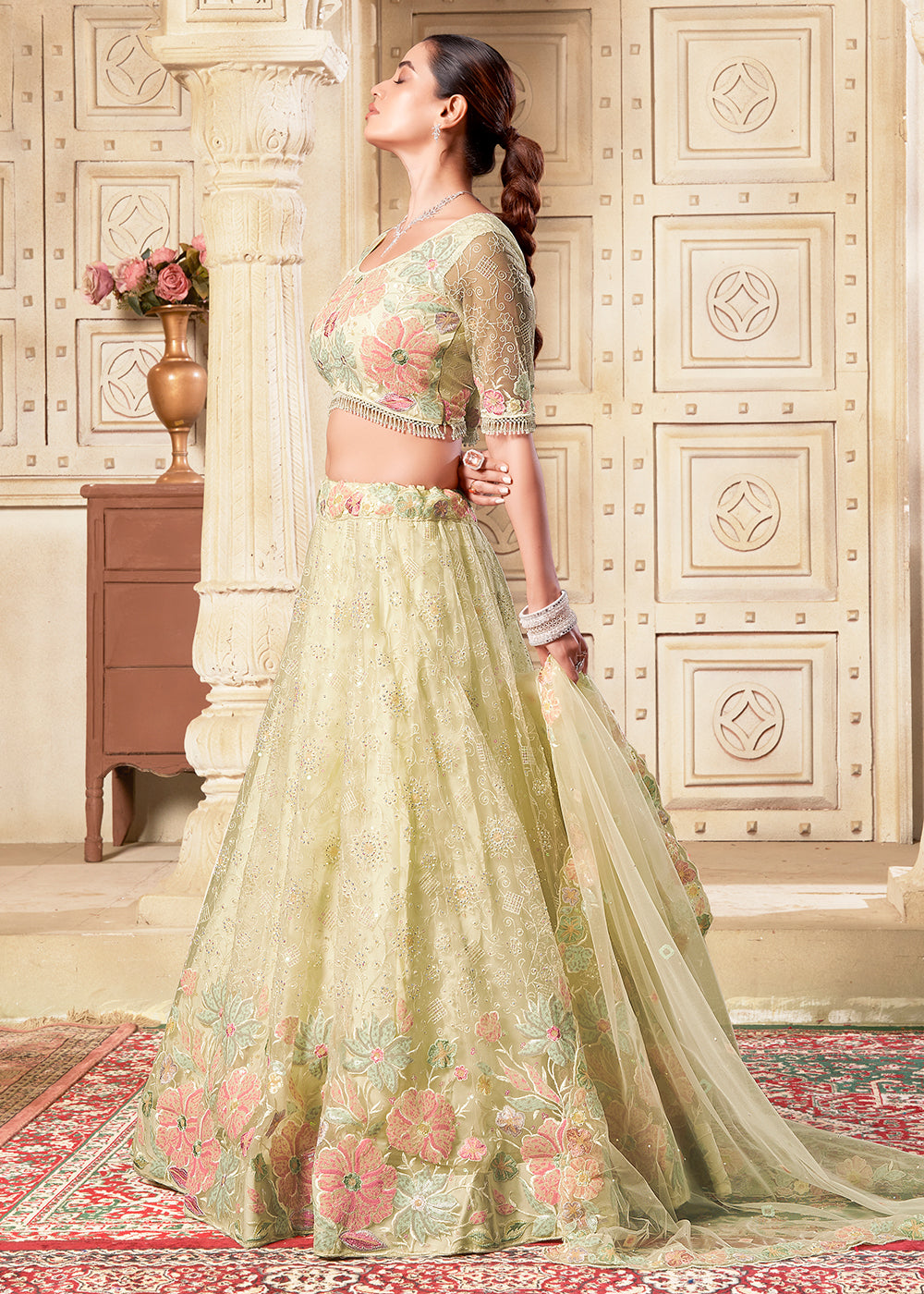 Buy Now Lemon Yellow Wedding Style Designer Lehenga Choli Online in USA, UK, Canada, UAE & Worldwide at Empress Clothing.