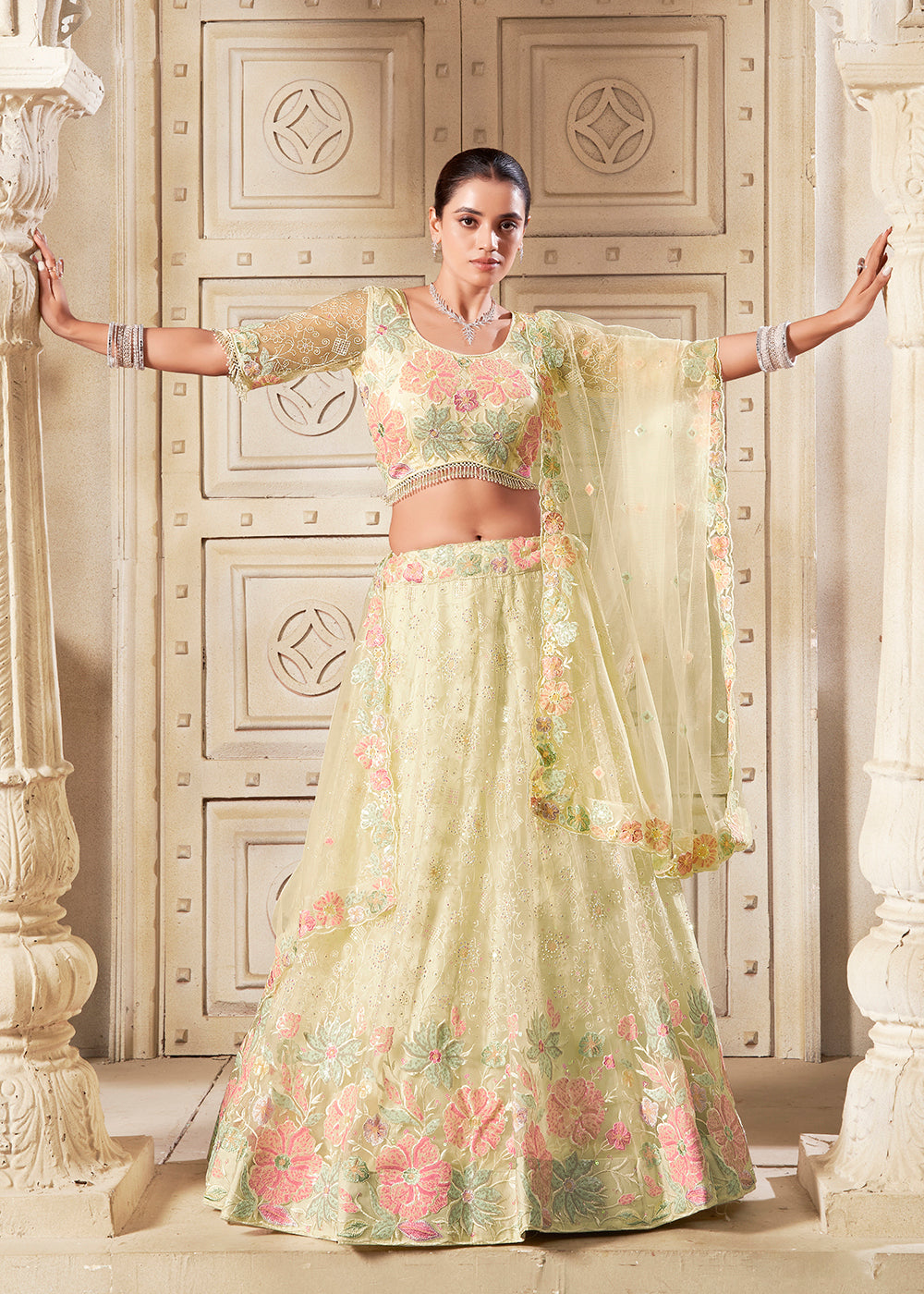 Buy Now Lemon Yellow Wedding Style Designer Lehenga Choli Online in USA, UK, Canada, UAE & Worldwide at Empress Clothing.