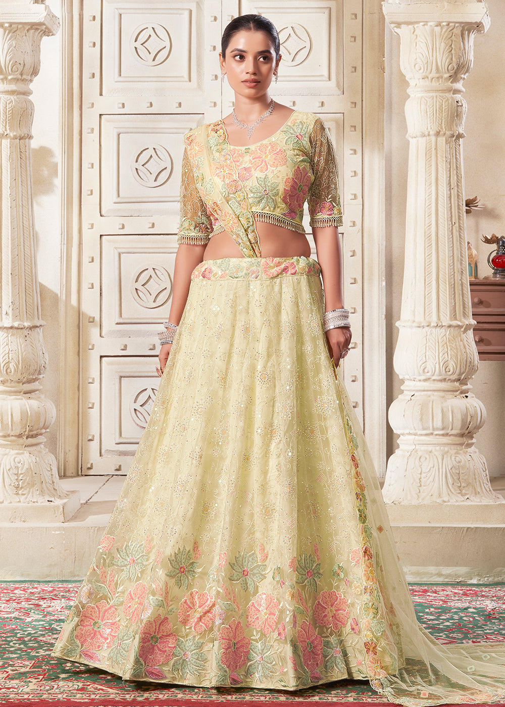 Buy Now Lemon Yellow Wedding Style Designer Lehenga Choli Online in USA, UK, Canada, UAE & Worldwide at Empress Clothing.