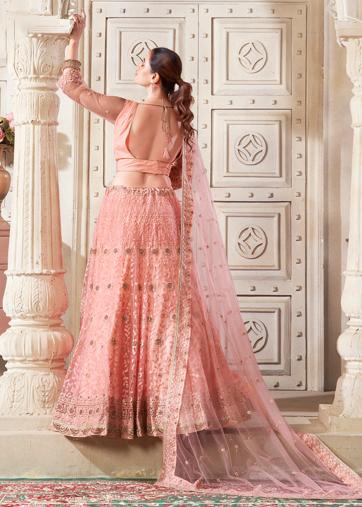 Buy Now Dark Peach Wedding Style Designer Lehenga Choli Online in USA, UK, Canada, UAE & Worldwide at Empress Clothing.