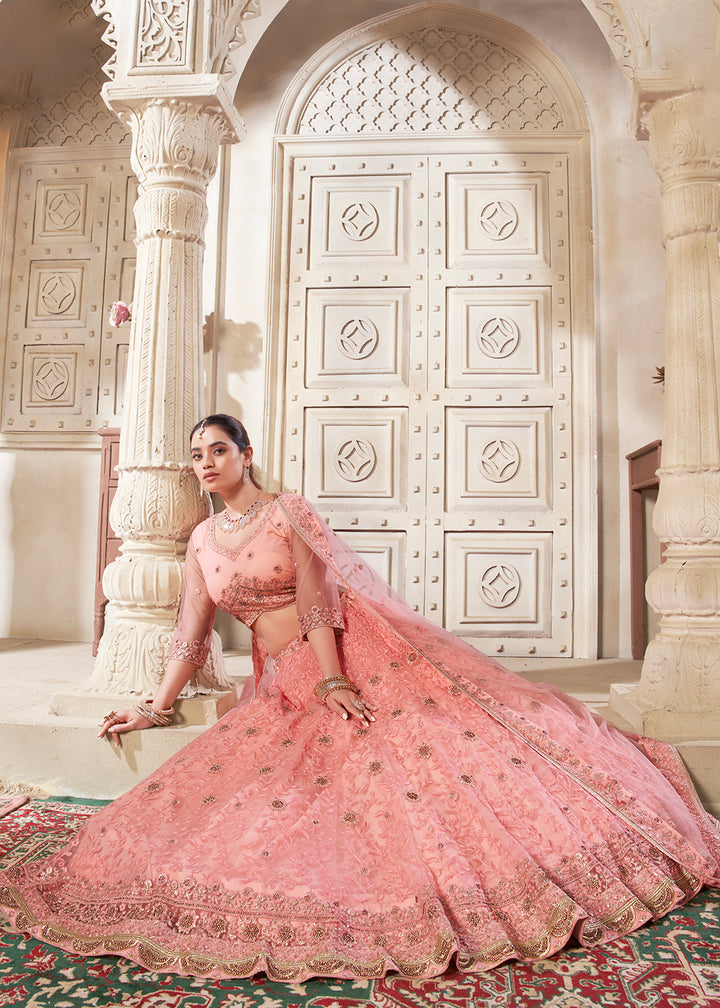 Buy Now Dark Peach Wedding Style Designer Lehenga Choli Online in USA, UK, Canada, UAE & Worldwide at Empress Clothing.