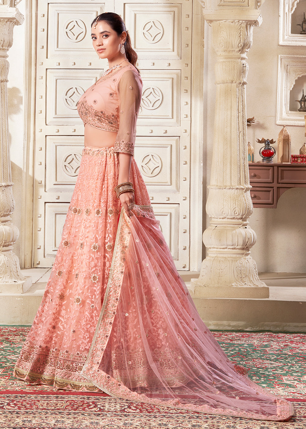 Buy Now Dark Peach Wedding Style Designer Lehenga Choli Online in USA, UK, Canada, UAE & Worldwide at Empress Clothing.