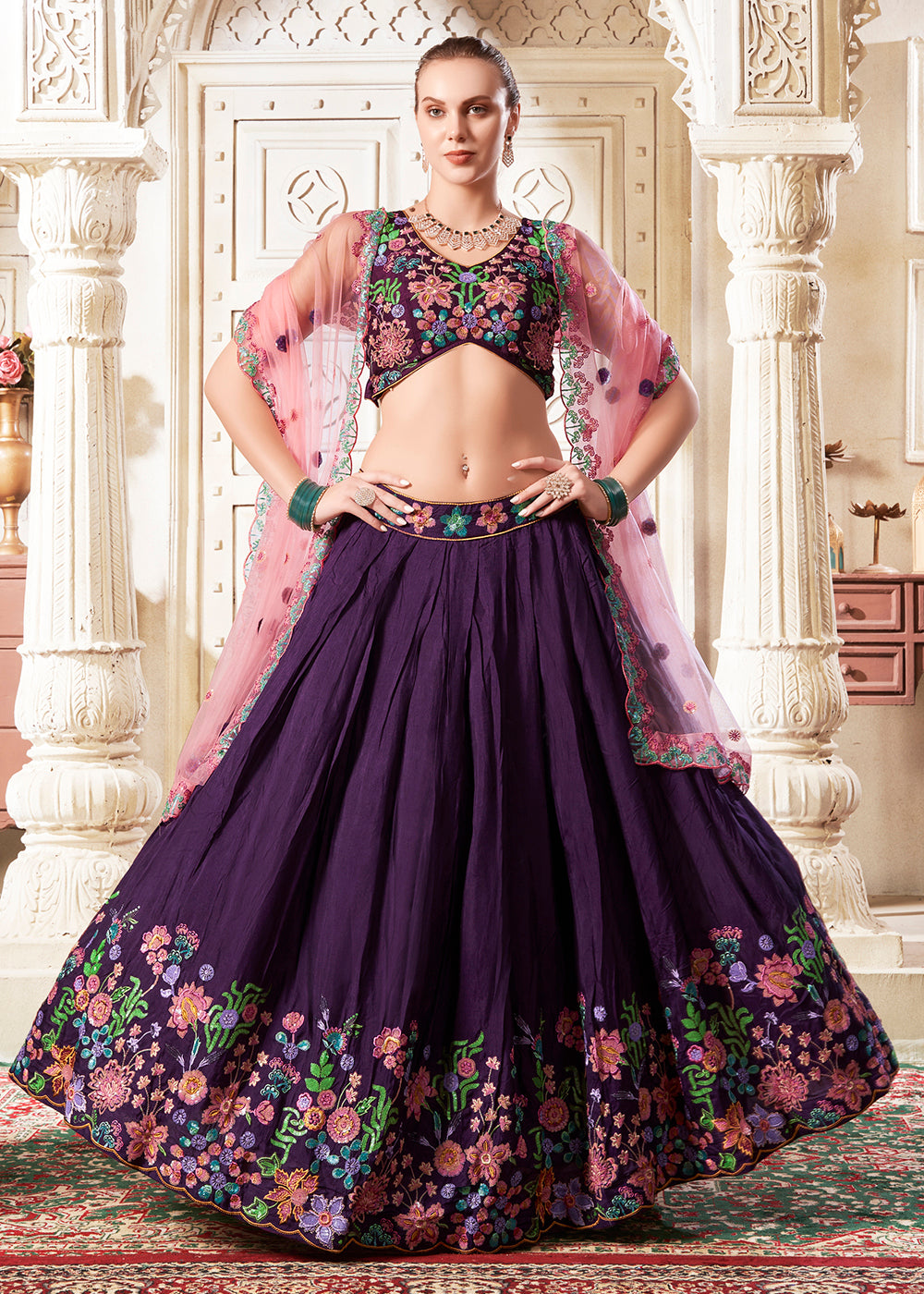 Buy Now Plum Wine Wedding Style Designer Lehenga Choli Online in USA, UK, Canada, UAE & Worldwide at Empress Clothing.