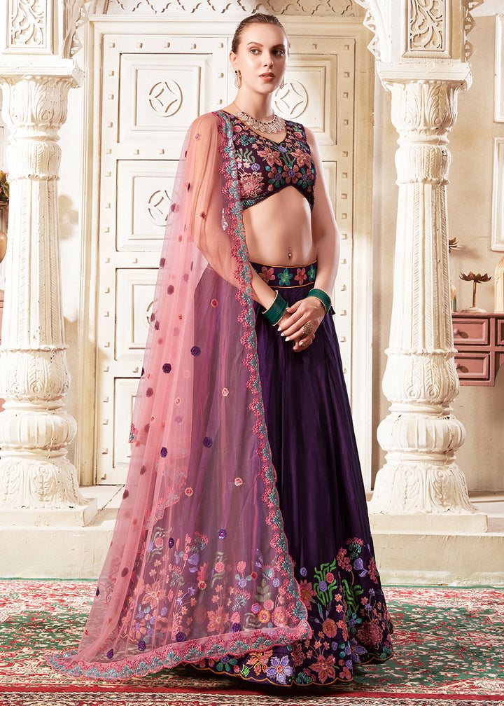 Buy Now Plum Wine Wedding Style Designer Lehenga Choli Online in USA, UK, Canada, UAE & Worldwide at Empress Clothing.