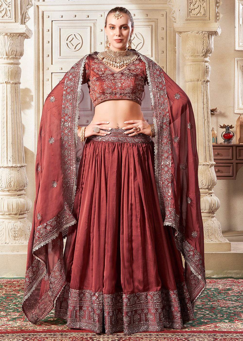 Brown Net Lehenga choli with Red Dupatta, Indian Designer Lehenga, Crop top store Skirt, Wedding Lehenga, Pakistani Lehenga, Bridemaids Leheng