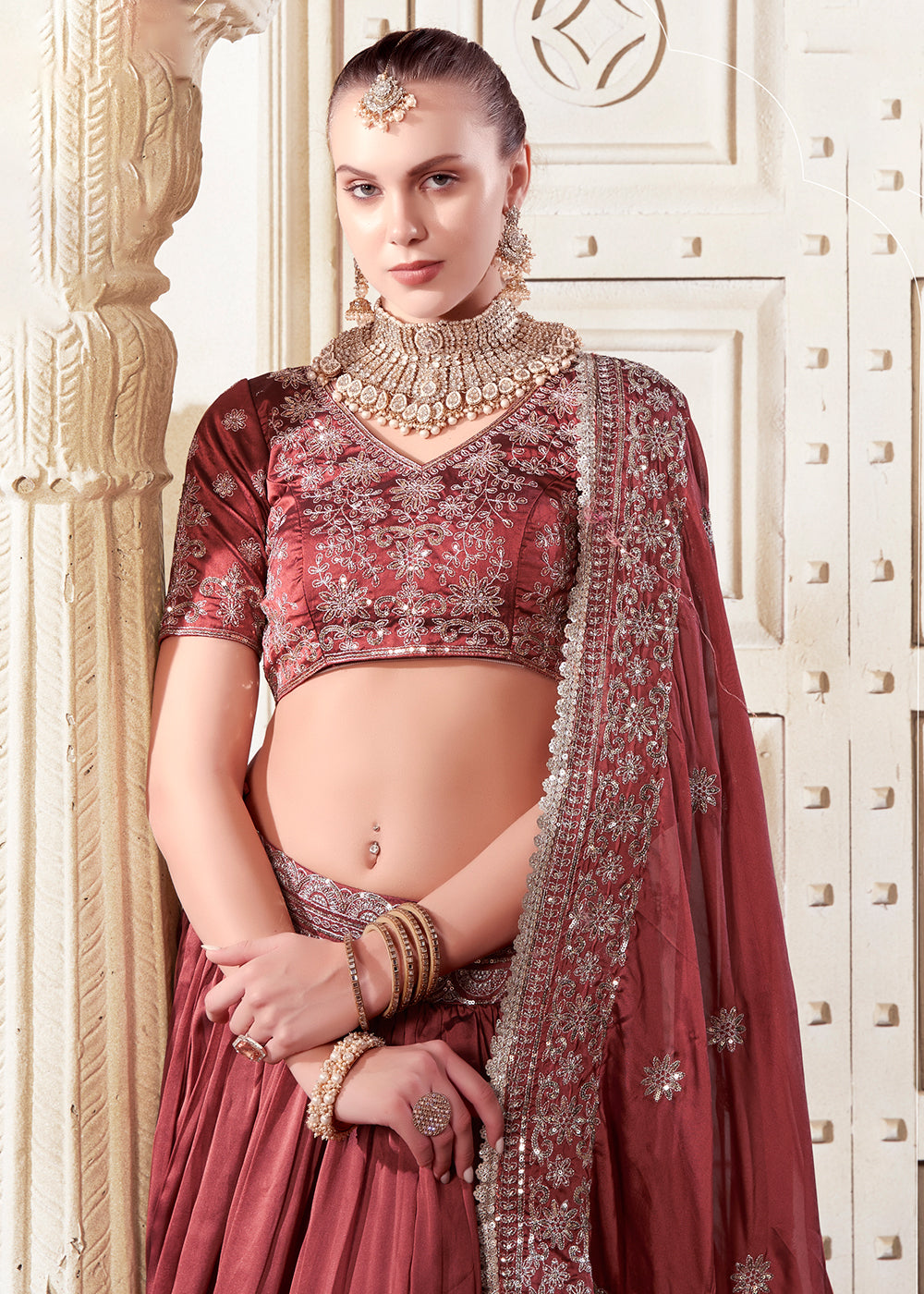 Buy Now Rusty Brown Wedding Style Designer Lehenga Choli Online in USA, UK, Canada, UAE & Worldwide at Empress Clothing. 