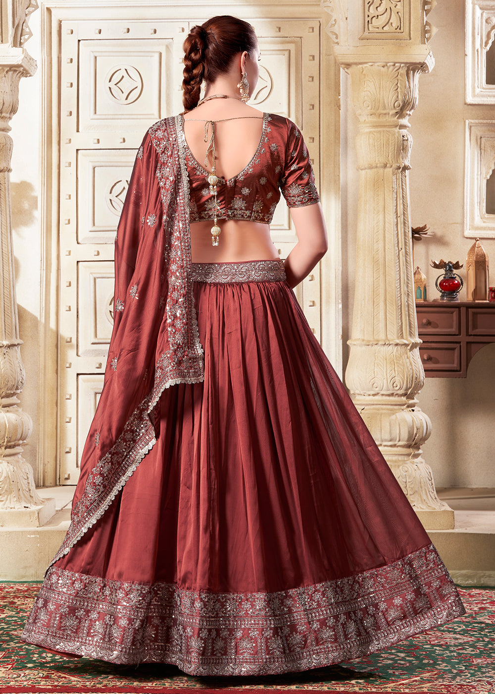 Buy Now Rusty Brown Wedding Style Designer Lehenga Choli Online in USA, UK, Canada, UAE & Worldwide at Empress Clothing. 