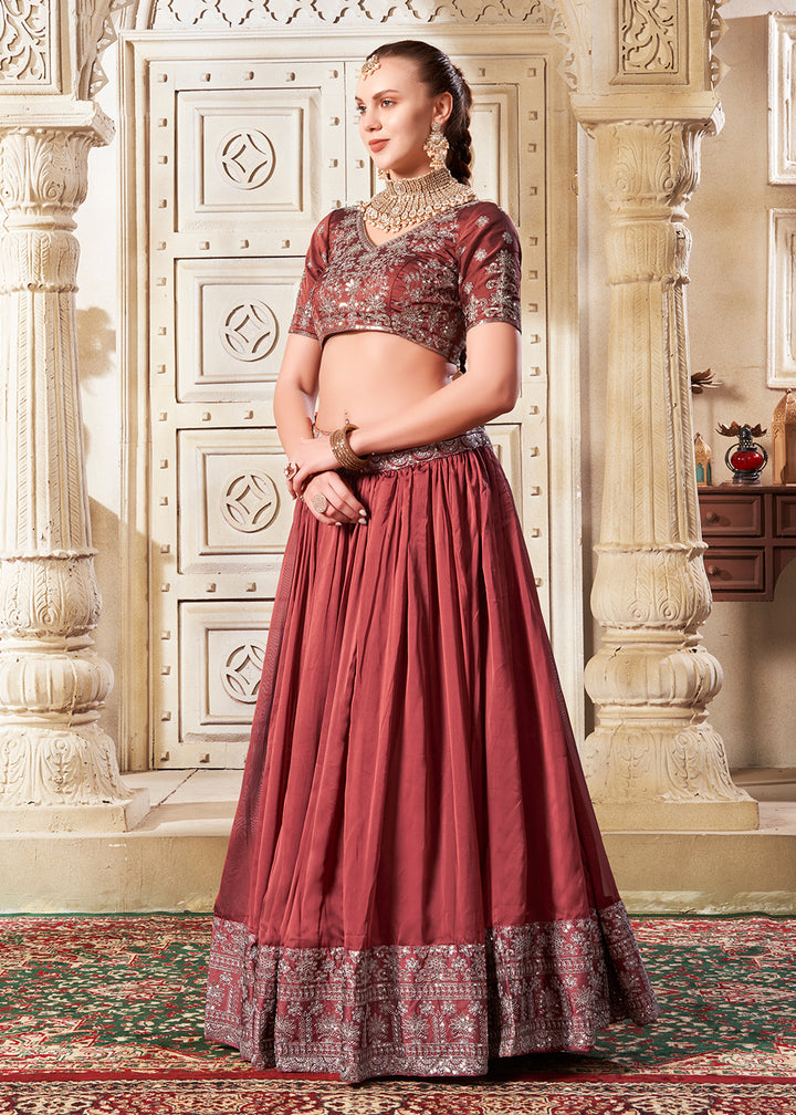 Buy Now Rusty Brown Wedding Style Designer Lehenga Choli Online in USA, UK, Canada, UAE & Worldwide at Empress Clothing. 