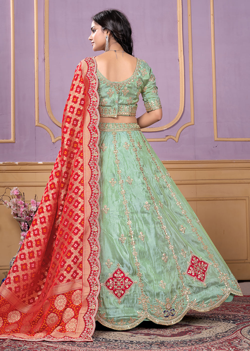 Buy Now Green Heavy Embroidered Wedding Bridal Lehenga Choli Online in USA, UK, Canada, France, Italy, Germany, Australia, UAE & Worldwide at Empress Clothing.
