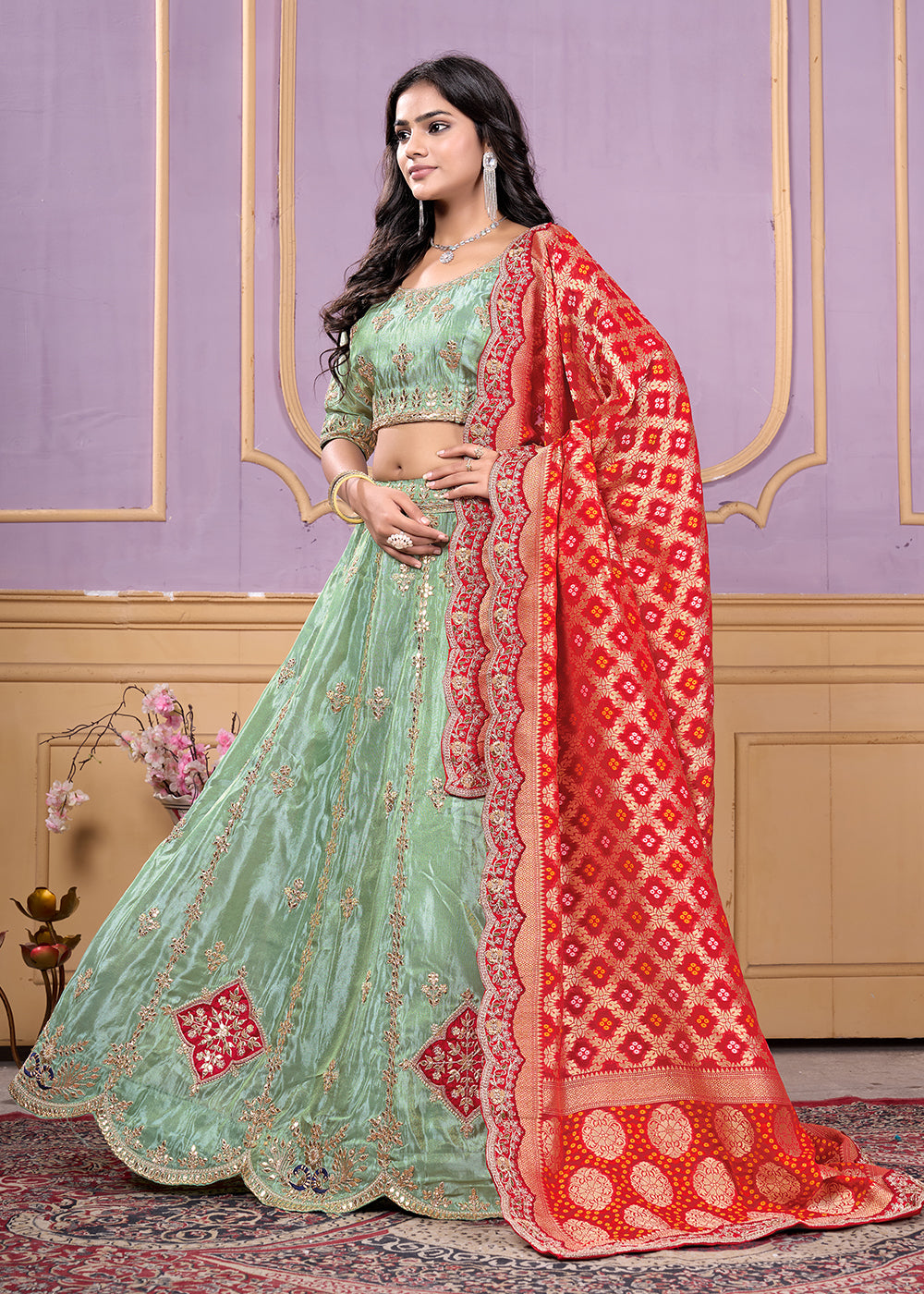 Buy Now Green Heavy Embroidered Wedding Bridal Lehenga Choli Online in USA, UK, Canada, France, Italy, Germany, Australia, UAE & Worldwide at Empress Clothing.