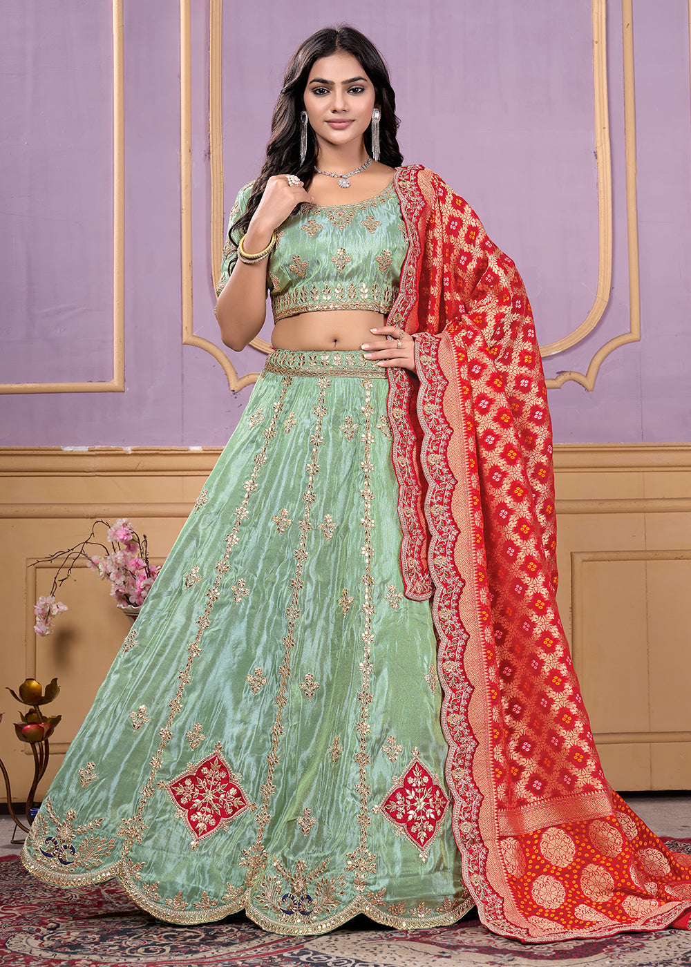 Buy Now Green Heavy Embroidered Wedding Bridal Lehenga Choli Online in USA, UK, Canada, France, Italy, Germany, Australia, UAE & Worldwide at Empress Clothing.