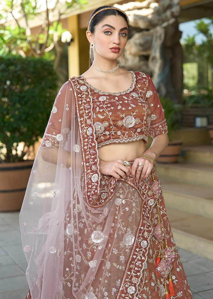 Buy Now Brown Heavy Embroidered Wedding Designer Lehenga Choli Online in USA, UK, Canada, France, Italy, Germany, Australia & Worldwide at Empress Clothing.