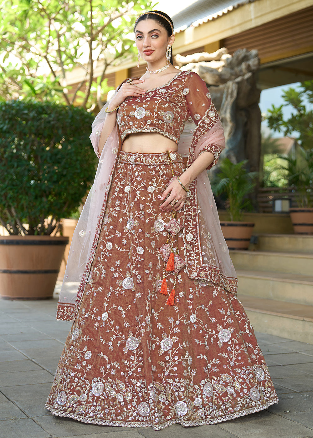 Buy Now Brown Heavy Embroidered Wedding Designer Lehenga Choli Online in USA, UK, Canada, France, Italy, Germany, Australia & Worldwide at Empress Clothing.