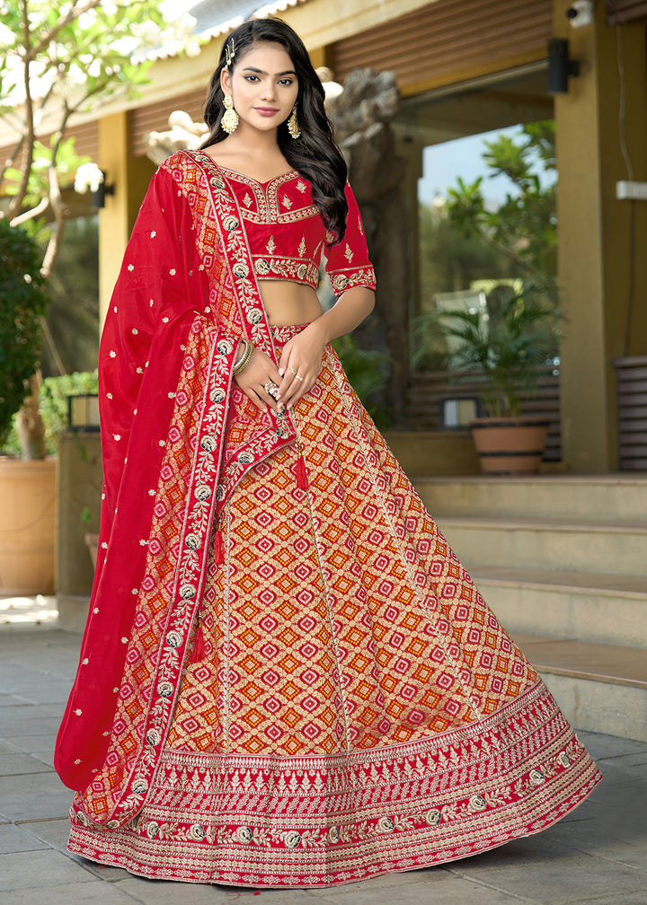 Buy Now Red Heavy Embroidered Wedding Designer Lehenga Choli Online in USA, UK, Canada, France, Italy, Germany, Australia, UAE & Worldwide at Empress Clothing.
