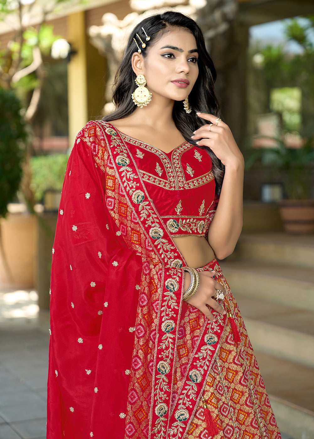 Buy Now Red Heavy Embroidered Wedding Designer Lehenga Choli Online in USA, UK, Canada, France, Italy, Germany, Australia, UAE & Worldwide at Empress Clothing.
