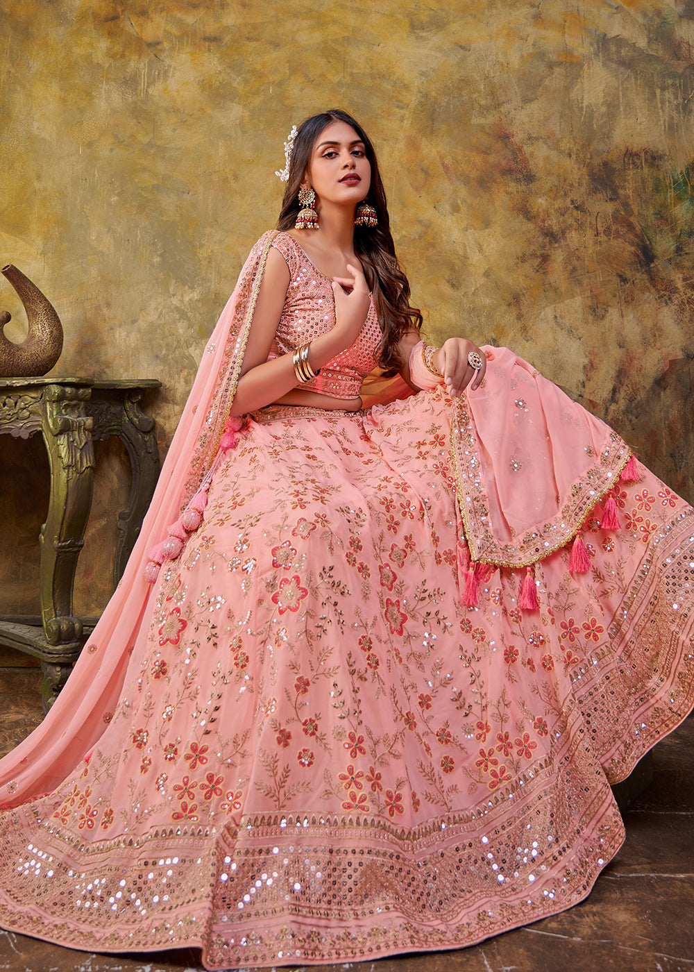 Buy HALFSAREE STUDIO Light Pink Designer Pattu Lehenga in Banarasi Silk  Online at Best Prices in India - JioMart.