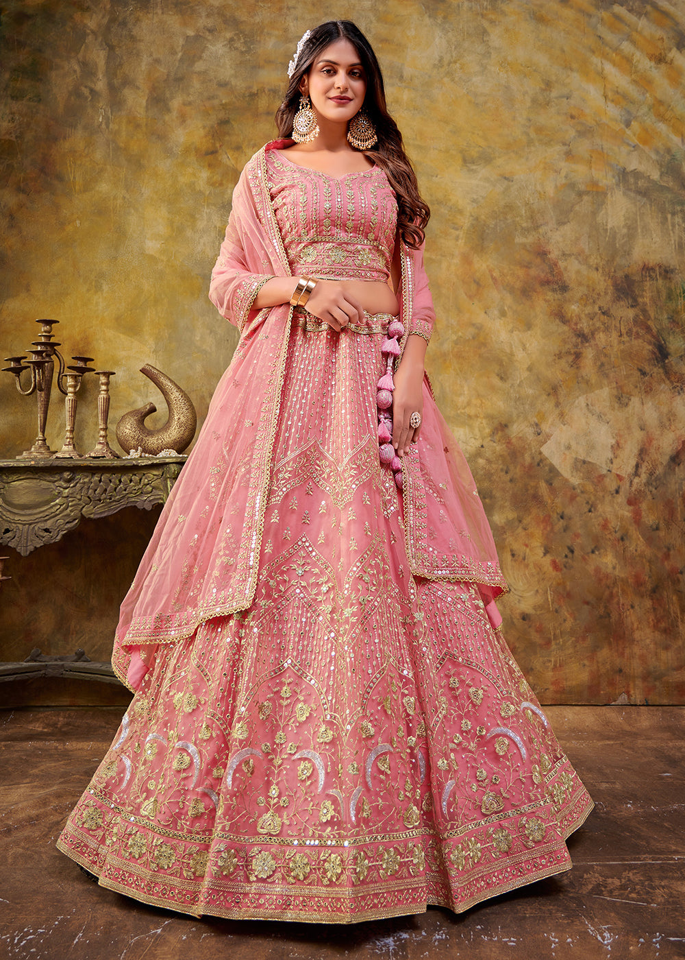 Bollywood Heavy Net Embroidered Indian lehenga choli With Blouse Pink Free  Size | eBay
