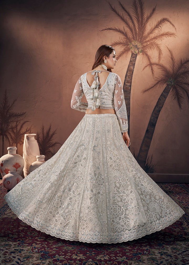 Buy Now Premium Net Off White Heavy Handwork Bridal Lehenga Choli Online in USA, UK, Canada & Worldwide at Empress Clothing.