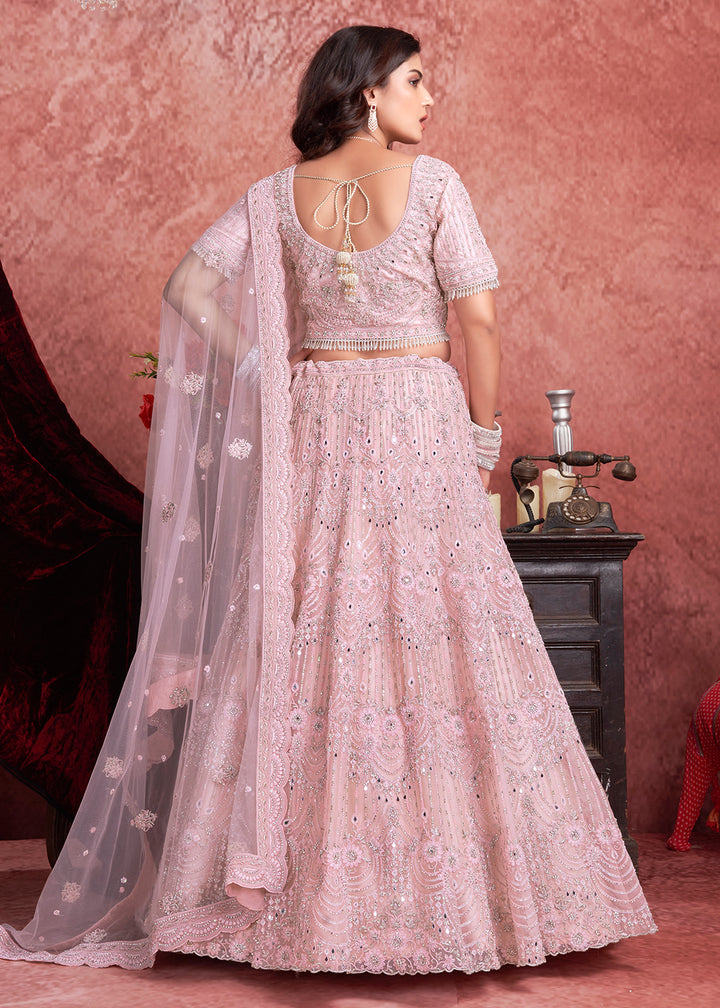 Buy Now Heavy Zarkan Embroidered Baby Pink Bridal Lehenga Choli Online in USA, UK, Canada & Worldwide at Empress Clothing. 