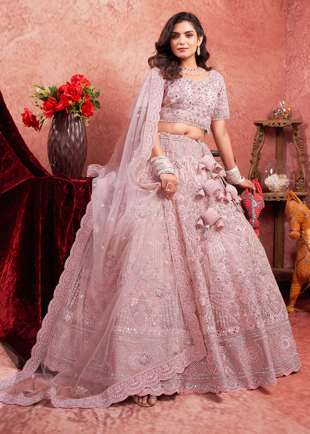 Buy Now Heavy Zarkan Embroidered Pink Bridal Lehenga Choli Online in USA, UK, Canada & Worldwide at Empress Clothing. 