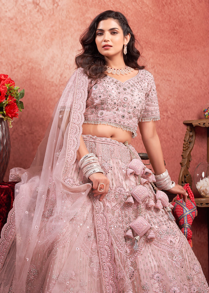 Buy Now Heavy Zarkan Embroidered Pink Bridal Lehenga Choli Online in USA, UK, Canada & Worldwide at Empress Clothing. 