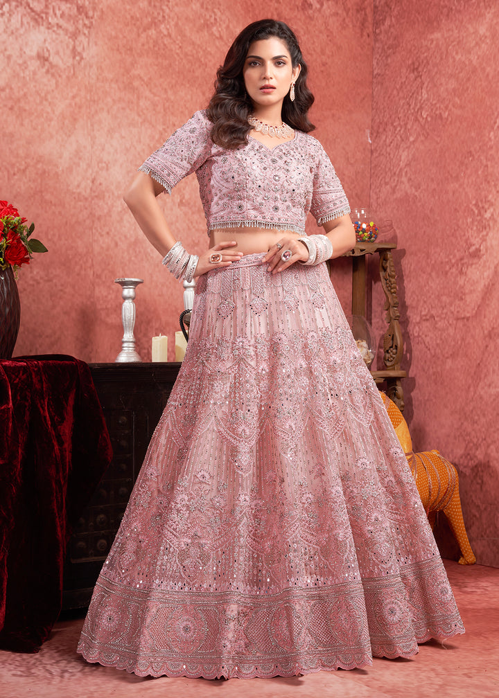 Buy Now Heavy Zarkan Embroidered Pink Bridal Lehenga Choli Online in USA, UK, Canada & Worldwide at Empress Clothing. 