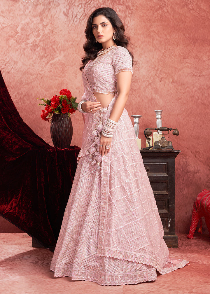 Buy Now Zarkan Heavy Embroidered Baby Pink Bridal Lehenga Choli Online in USA, UK, Canada & Worldwide at Empress Clothing. 