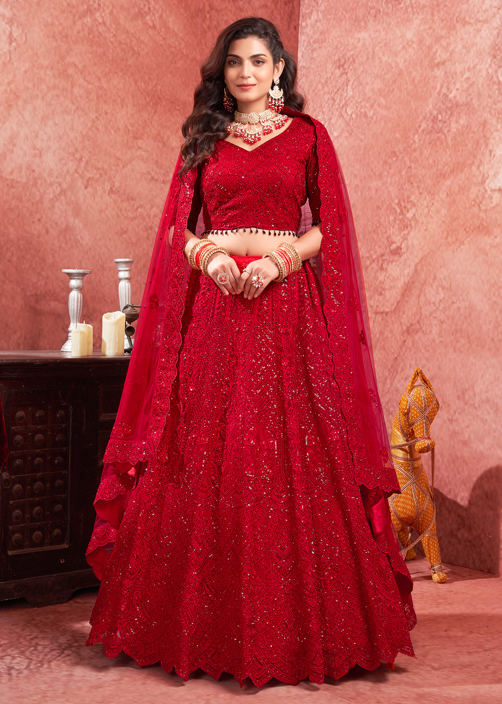 Outlet Red Designer Lehenga Choli For Women Bollywood Party Wear Lengha Choli Indian Wedding Bridesmaid Ghaghra Choli With Custom Made Fancy Blouse