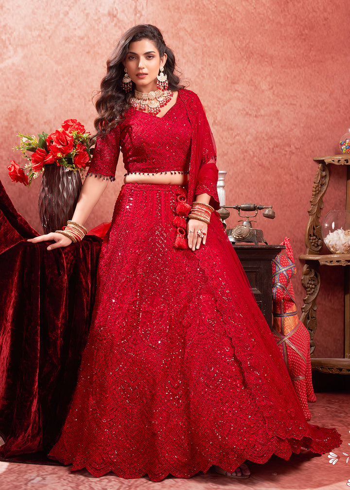 Buy Now Zarkan Heavy Embroidered Red Bridal Lehenga Choli Online in USA, UK, Canada & Worldwide at Empress Clothing.