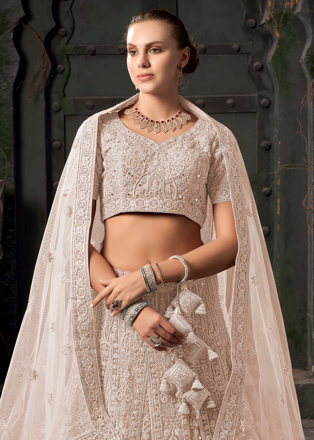 Buy Now Bridal Style Cream Embroidered Designer Lehenga Choli Online in USA, UK, Canada & Worldwide at Empress Clothing. 