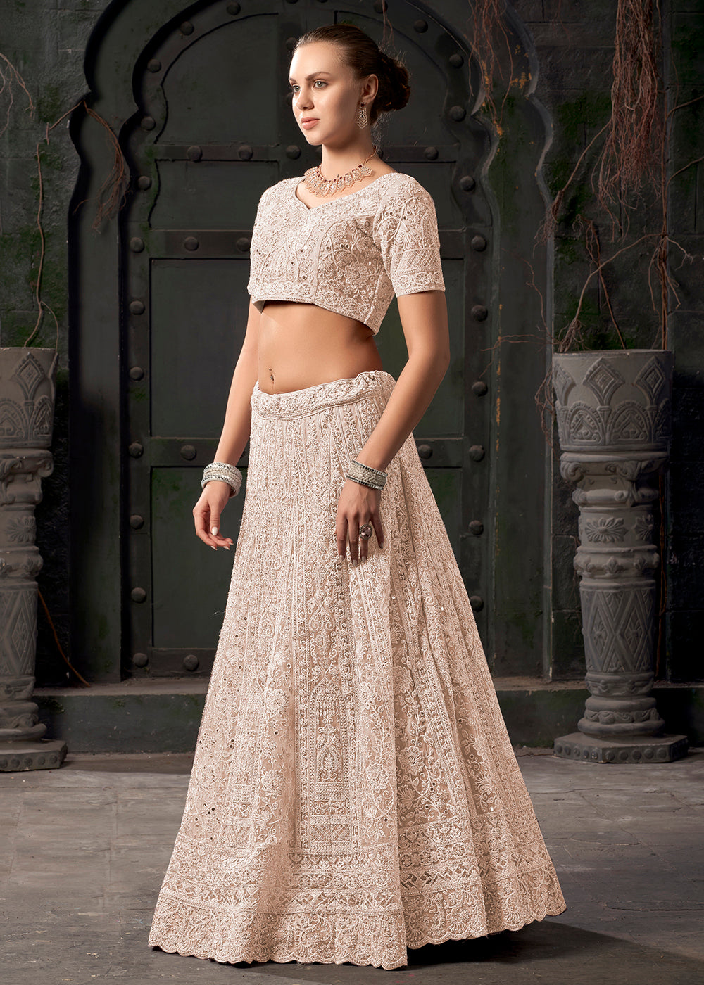 Buy Now Bridal Style Cream Embroidered Designer Lehenga Choli Online in USA, UK, Canada & Worldwide at Empress Clothing. 