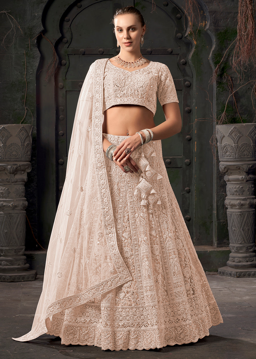 Buy Now Bridal Style Cream Embroidered Designer Lehenga Choli Online in USA, UK, Canada & Worldwide at Empress Clothing. 