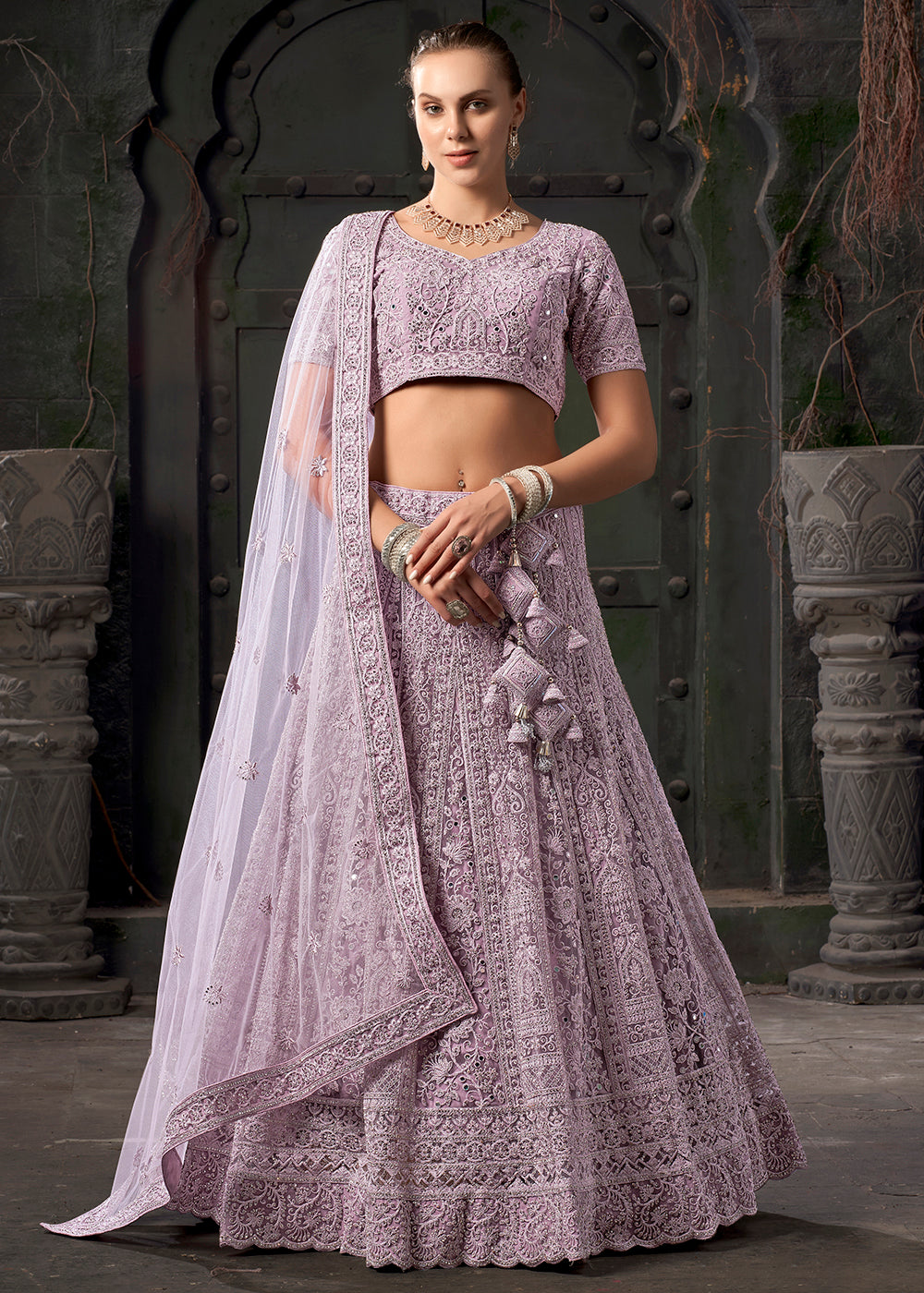 Buy Now Bridal Style Lavender Embroidered Designer Lehenga Choli Online in USA, UK, Canada & Worldwide at Empress Clothing.