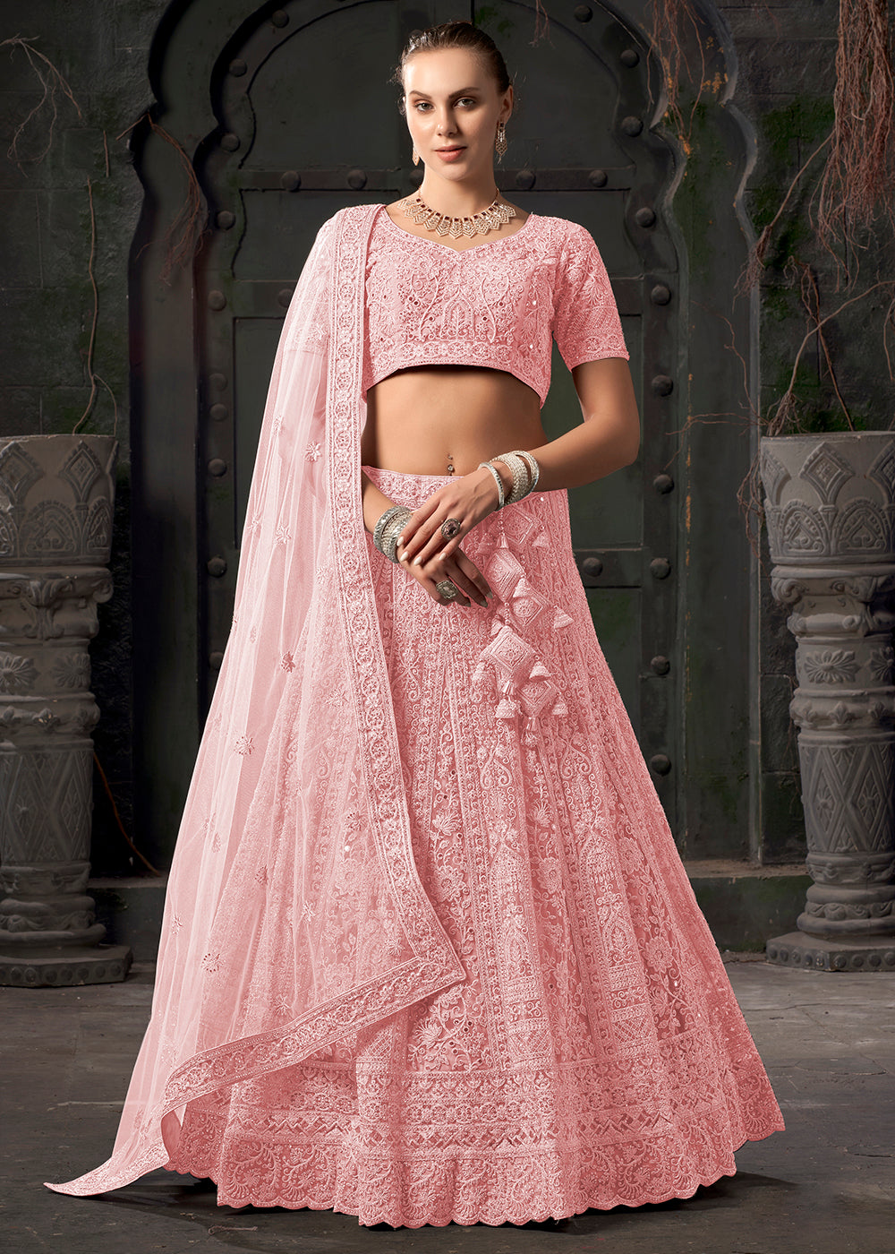 Buy Now Bridal Style Pink Embroidered Designer Lehenga Choli Online in USA, UK, Canada & Worldwide at Empress Clothing. 