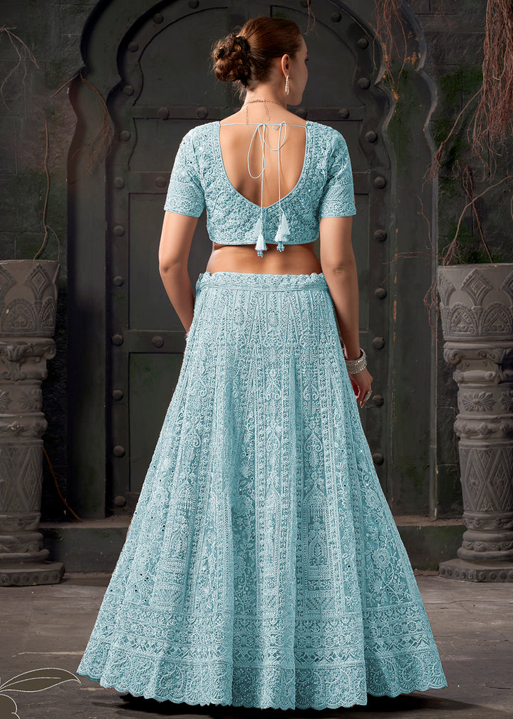 Buy Now Bridal Style Sky Blue Embroidered Designer Lehenga Choli Online in USA, UK, Canada & Worldwide at Empress Clothing. 