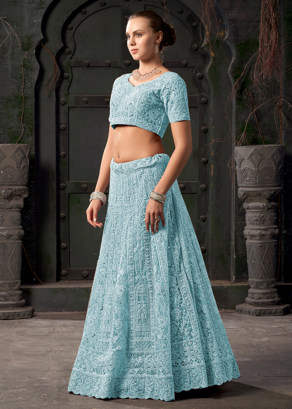 Buy Now Bridal Style Sky Blue Embroidered Designer Lehenga Choli Online in USA, UK, Canada & Worldwide at Empress Clothing. 