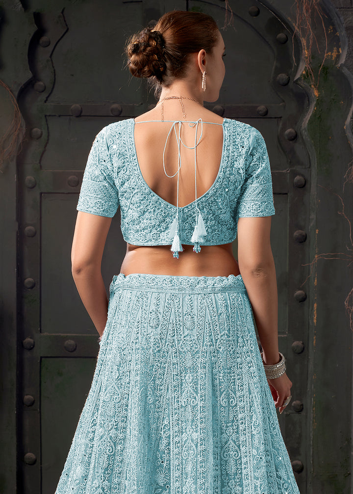 Buy Now Bridal Style Sky Blue Embroidered Designer Lehenga Choli Online in USA, UK, Canada & Worldwide at Empress Clothing. 