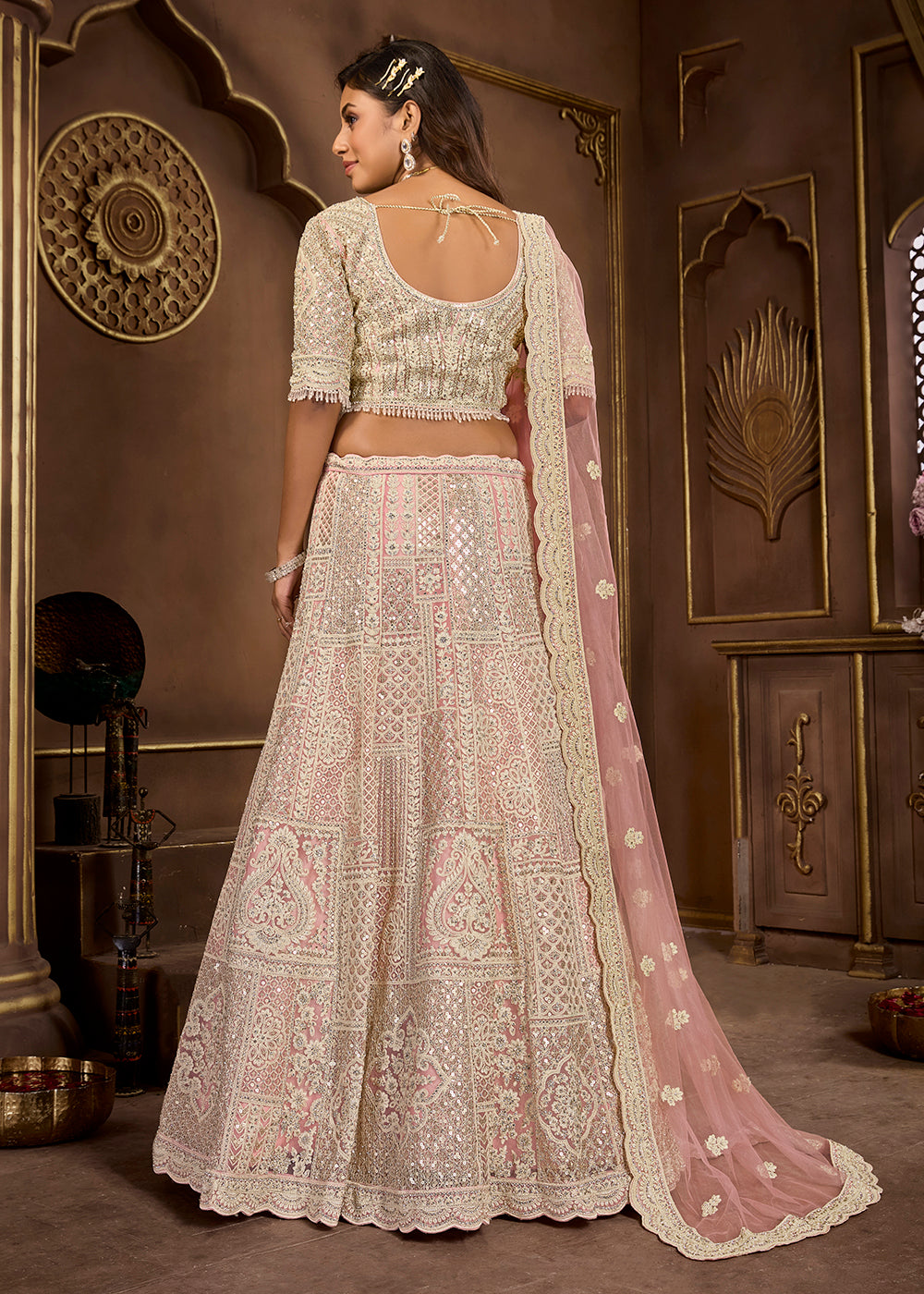 Buy Now Peach Heavy Embroidered Designer Bridal Lehenga Choli Online in USA, UK, Canada, UAE & Worldwide at Empress Clothing.