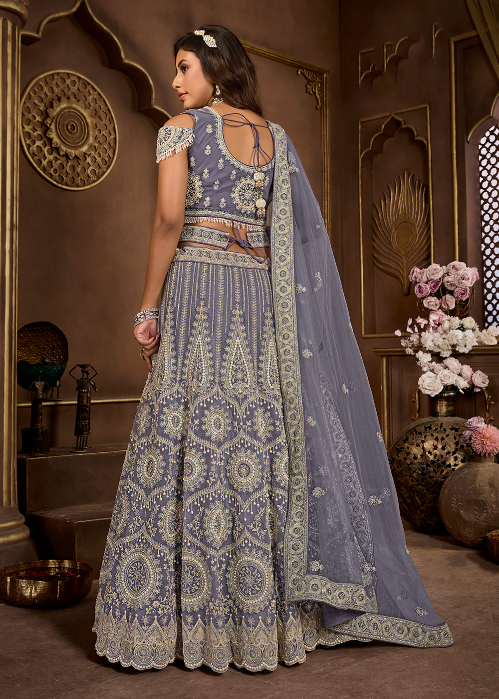 Buy Now Dark Grey Heavy Embroidered Designer Bridal Lehenga Choli Online in USA, UK, Canada, UAE & Worldwide at Empress Clothing.