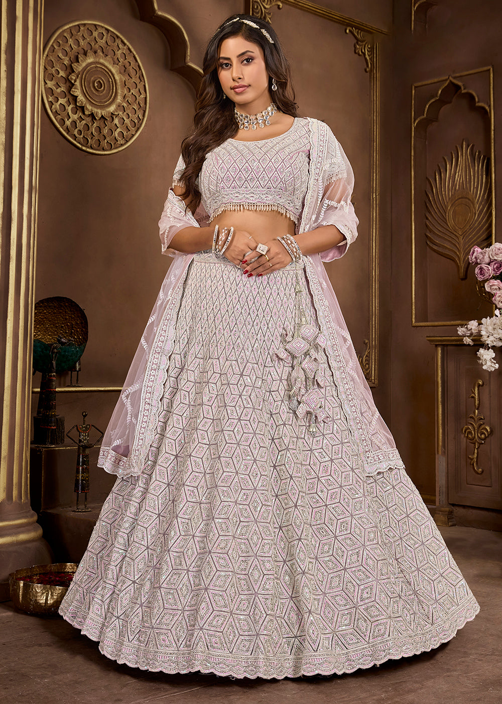 Ivory And Peach Satin Lehenga Choli For Women Designer Lehenga Readymade Lehenga Choli Indian Skirt Top Wedding Lehenga Ready 2024 Lehenga