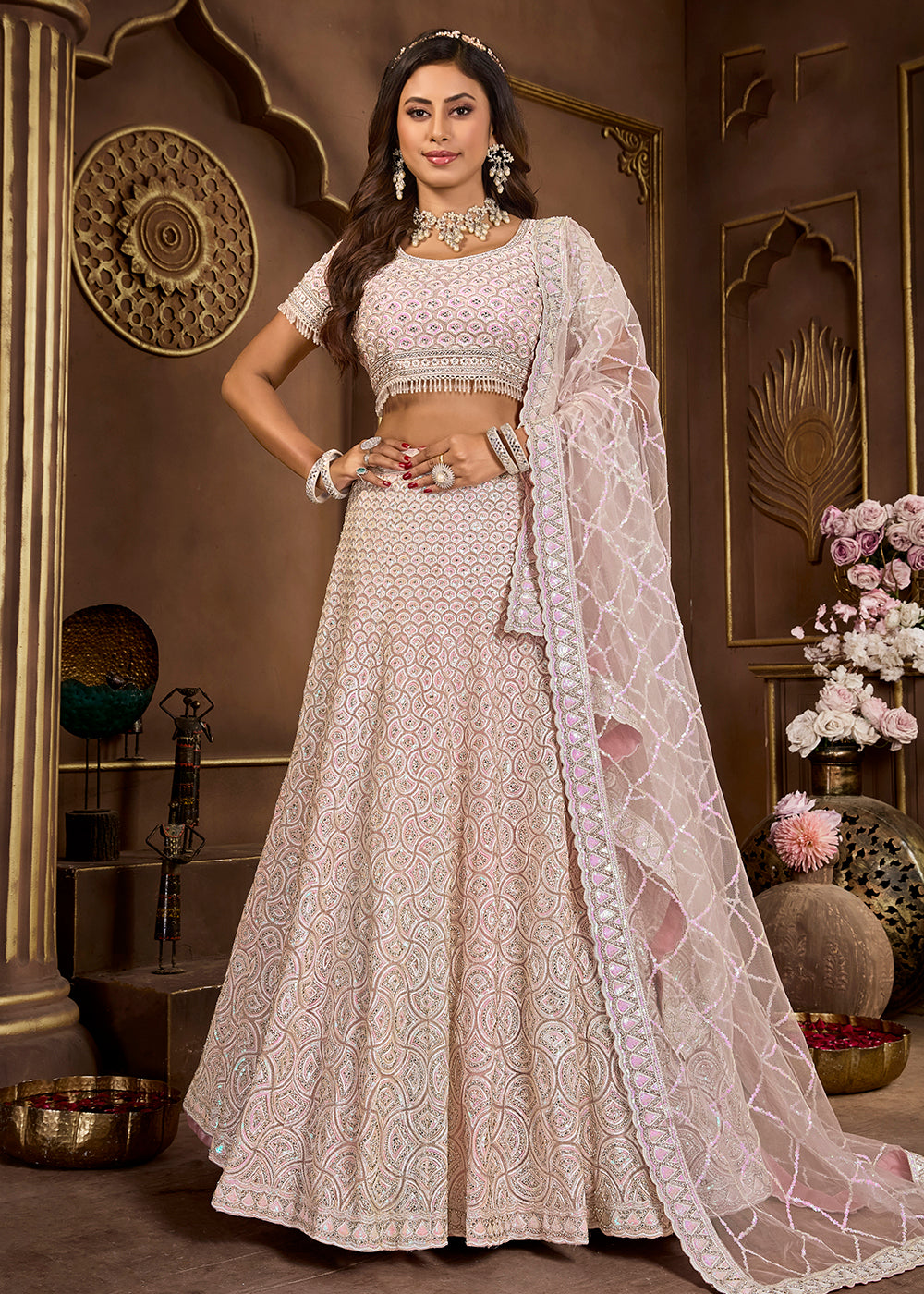 Buy Now Pink Heavy Embroidered Designer Bridal Lehenga Choli Online in USA, UK, Canada, UAE & Worldwide at Empress Clothing.