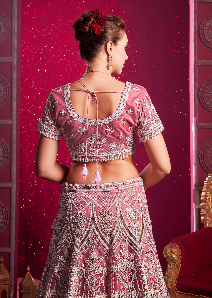 Buy Now Premium Net Pink Embroidered Designer Lehenga Choli Online in USA, UK, Germany & Worldwide at Empress Clothing.