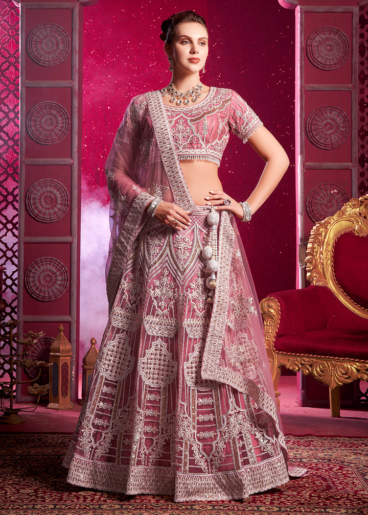 Buy Now Premium Net Pink Embroidered Designer Lehenga Choli Online in USA, UK, Italy & Worldwide at Empress Clothing.