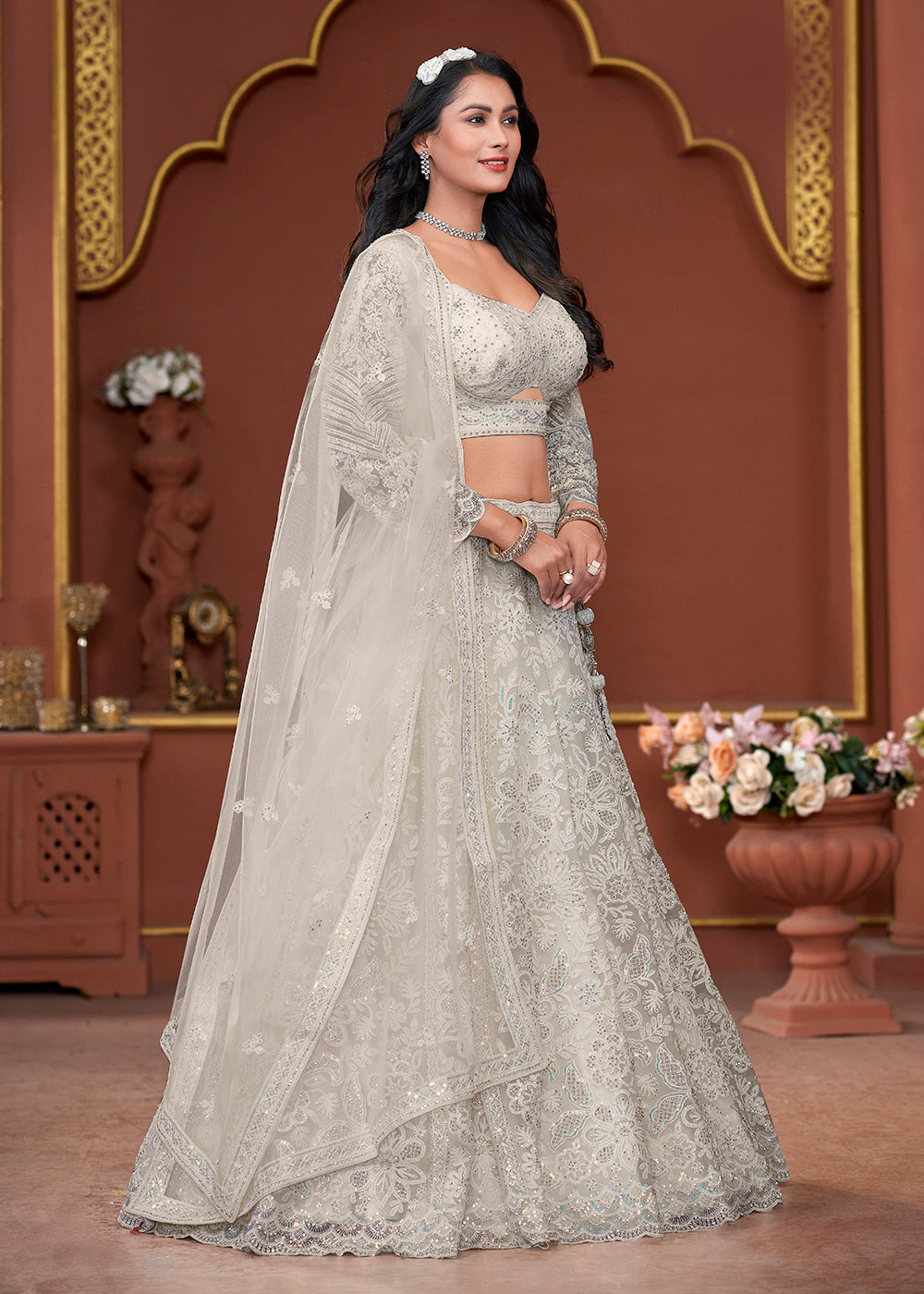 Wedding Wear Lehenga Choli - Off White Heavy Embroidered Lehenga Choli Wedding Wear Lehenga Choli - Off White Heavy Embroidered Lehenga Choli