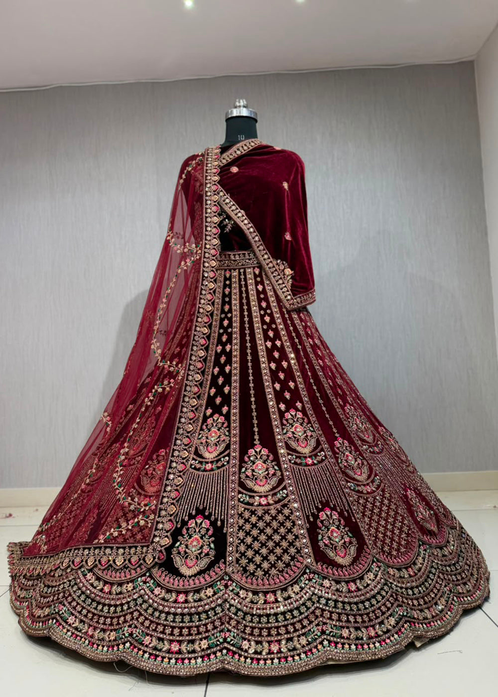 Buy Now Graceful Maroon Bridal Wear Lehenga Choli with Dual Dupatta Online in US, UK, Canada, France, Italy, Greece, Sweden, Denmark, UAE &amp; Worldwide at Empress.